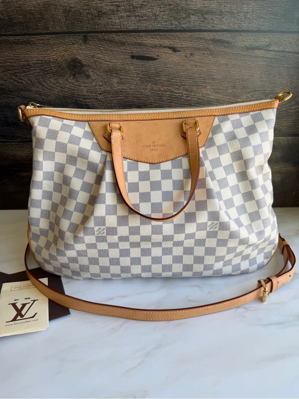 Authentic Louis Vuitton Siracusa GM Damier Azur Handbag Tote Bag Purse